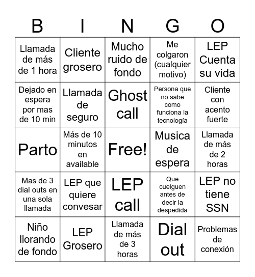 Interpreter Bingo Card