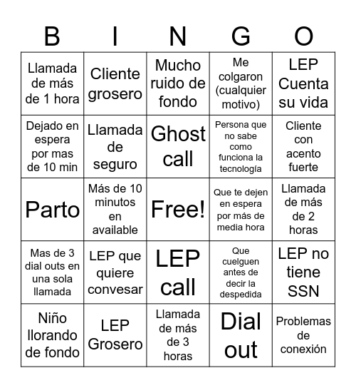 Interpreter Bingo Card
