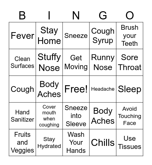 Cold and Flu Bingo Card