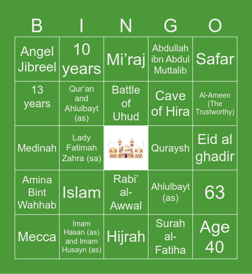 Birth of the Holy Prophet Bingo Card