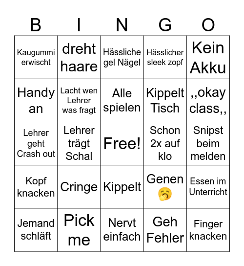Schule Bingo Card