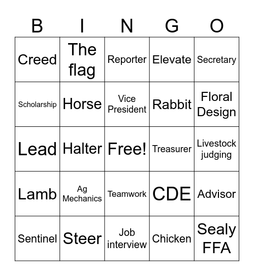 Greenhand Bingo Card