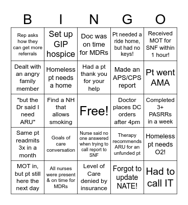 Case Management BINGO! Bingo Card