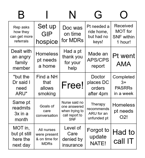 Case Management BINGO! Bingo Card
