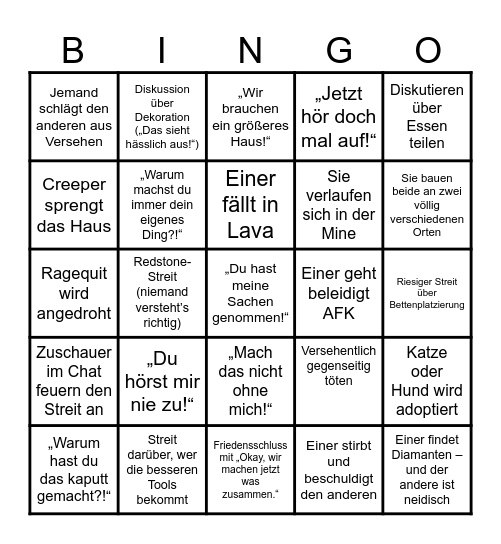 🎮 Minecraft-Paar-Drama-Bingo 🎮 Bingo Card