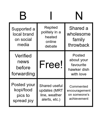 Social Media Bingo Card