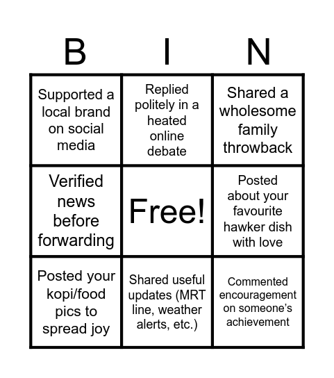 Social Media Bingo Card