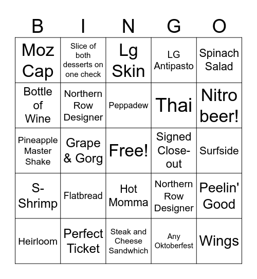 Pies Bingo Card