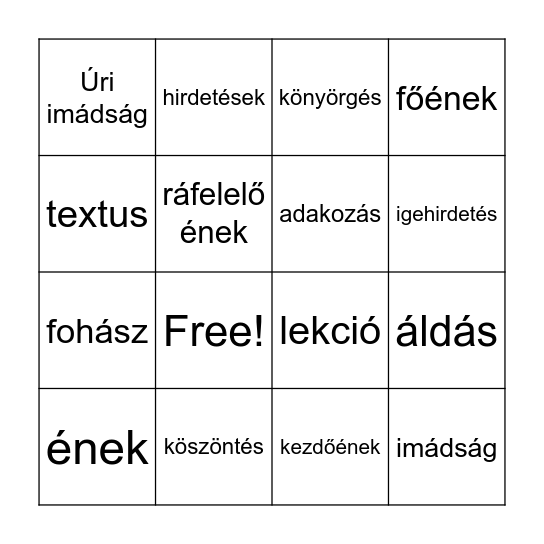A református istentisztelet liturgiája Bingo Card