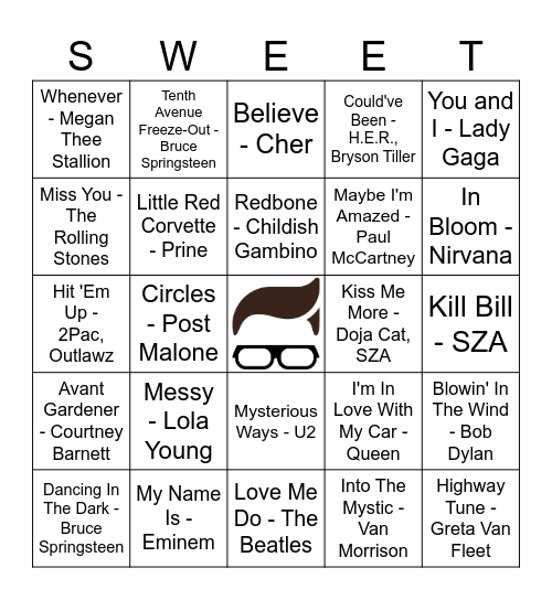 Sweet Avenue Music Bingo 9/9 Bingo Card