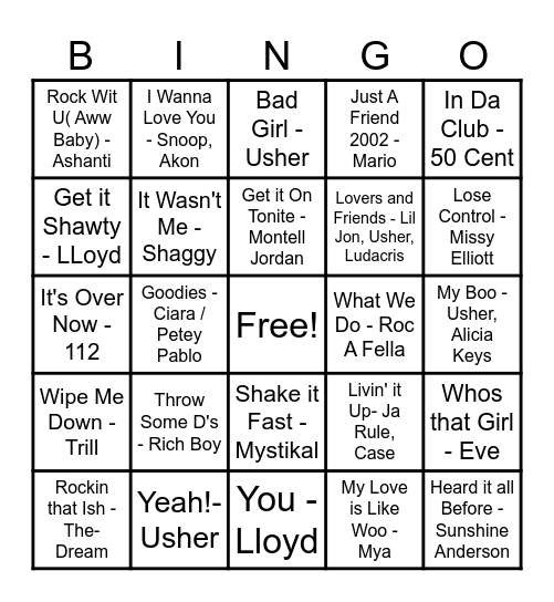 VIBE 2000s Music BINGO Card