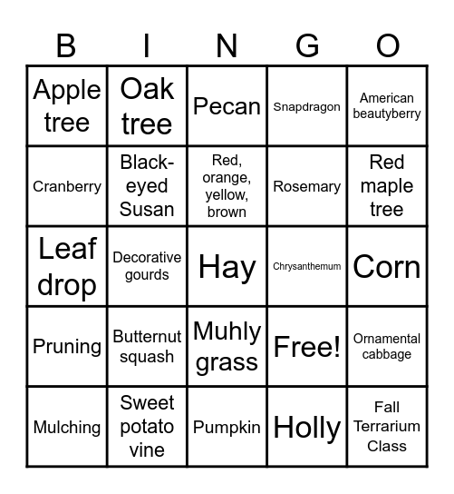 Fall Plant Bingo Card