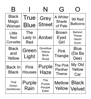 "Color" Songs Bingo Card
