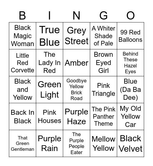 "Color" Songs Bingo Card
