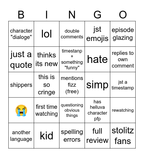 helluva boss comment section bingo Card