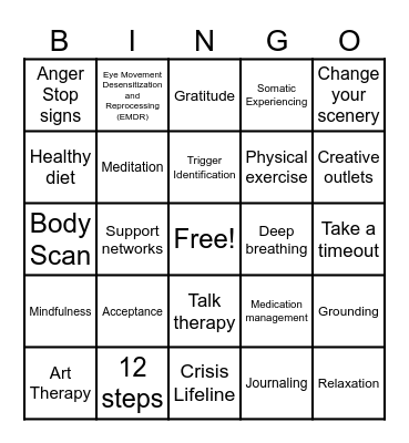 Recovery Bingo! Bingo Card