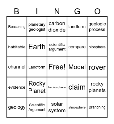 Geology ON Mars Bingo Card