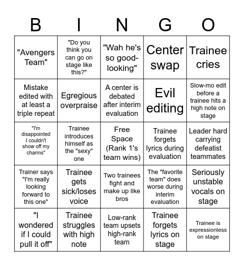 Boys II Planet "Vs Round" Bingo Card