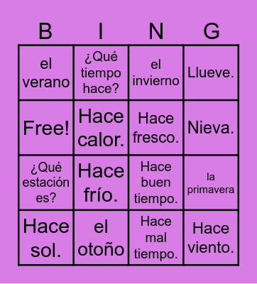 Las Estaciones y el Tiempo Bingo Card
