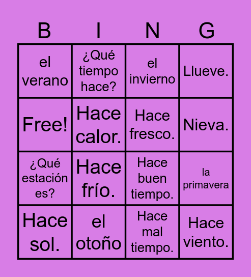 Las Estaciones y el Tiempo Bingo Card