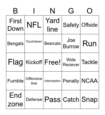 Football Bingo Card