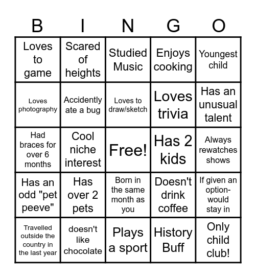 Welcome back Bingo Card