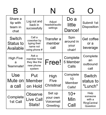 RingCentral GO LIVE Bingo! Bingo Card