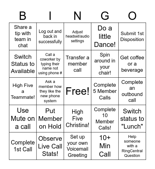 RingCentral GO LIVE Bingo! Bingo Card