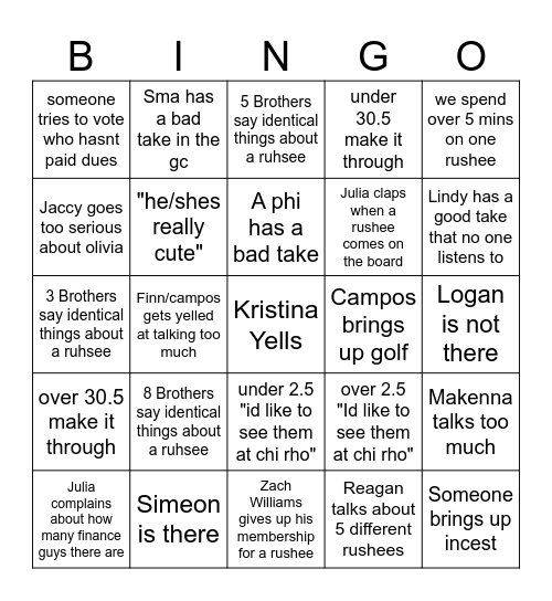 Speed Networking voting Bingo Card