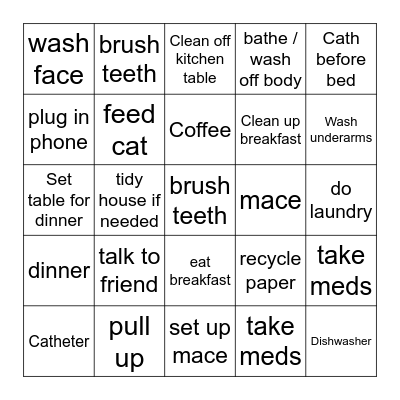 Stephanie's daily routines Bingo Card