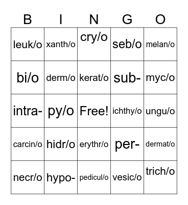 Integumentary System Bingo Card