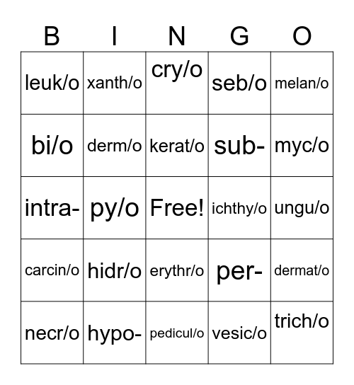Integumentary System Bingo Card