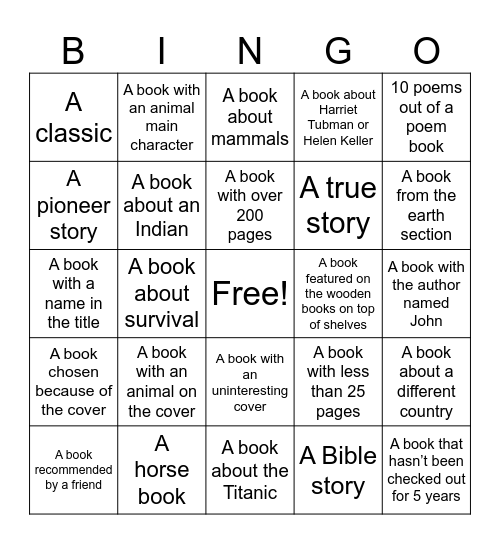 Library Bingo Card