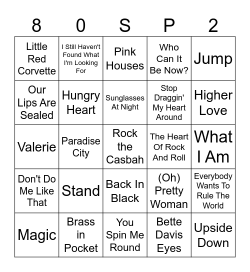 OLD 1980s Part 2 Bingo Card