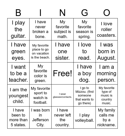 Get to Know Ms. Alice Bingo Card