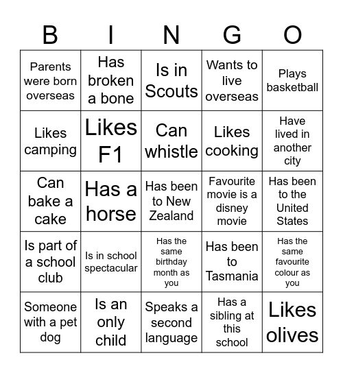 Conversation Bingo Card