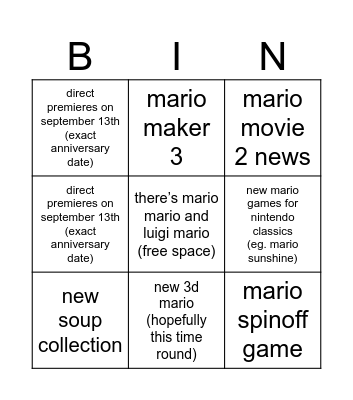 mario directt Bingo Card