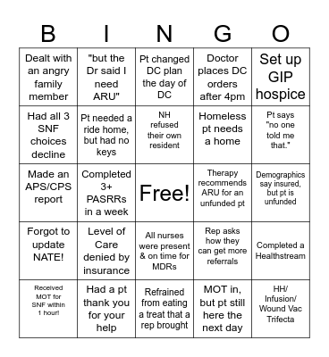 Case Management BINGO! Bingo Card