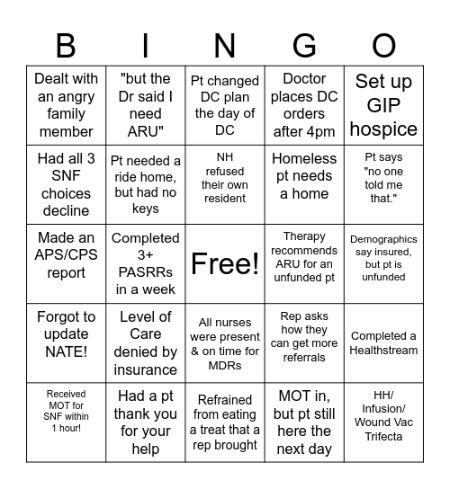Case Management BINGO! Bingo Card