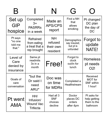 Case Management Bingo Card