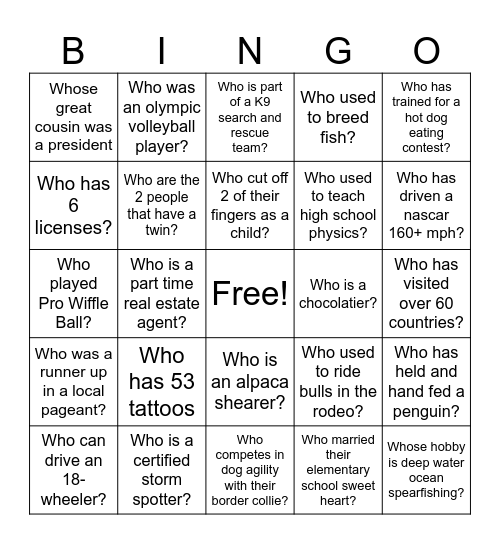 Gateway "Get to Know the Team" Bingo Card