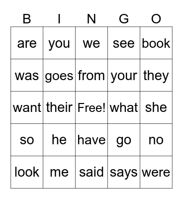 UFLI Heart Words (Lists 1-3) Bingo Card