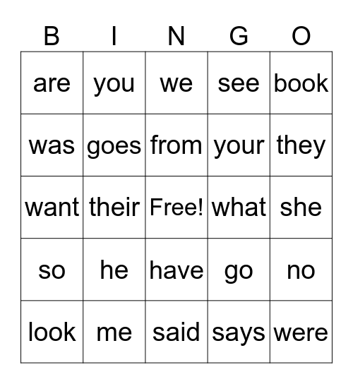UFLI Heart Words (Lists 1-3) Bingo Card