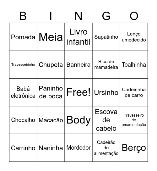 Chá de Bebê do Miguel Bingo Card