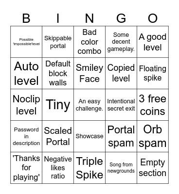 GD: Recent Level Bingo Card