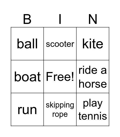 Toys & abilities Bingo Card