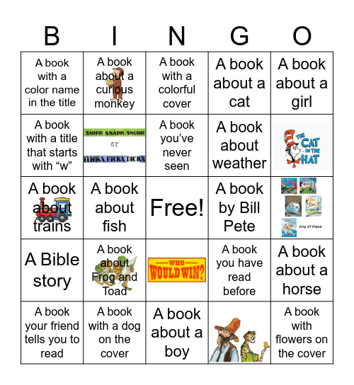 Grades 1 and 2 Library Bingo Card