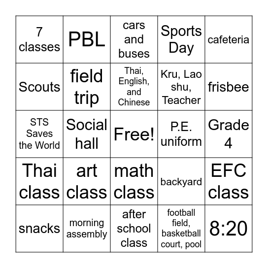 All About STS Bingo Card