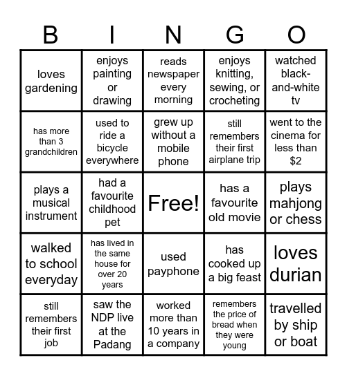 Memory Lane Bingo Card