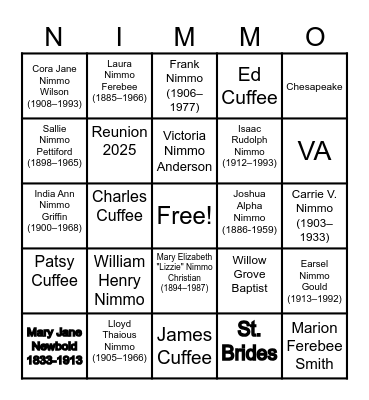 We Are Family Weekend 2025 Bingo Card